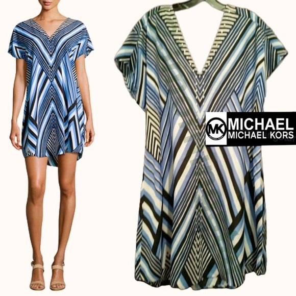 NWOT MICHAEL Michael Kors Striped Mediterranean Blue
Stud Tunic Silky Dress M - Picture 12 of 14